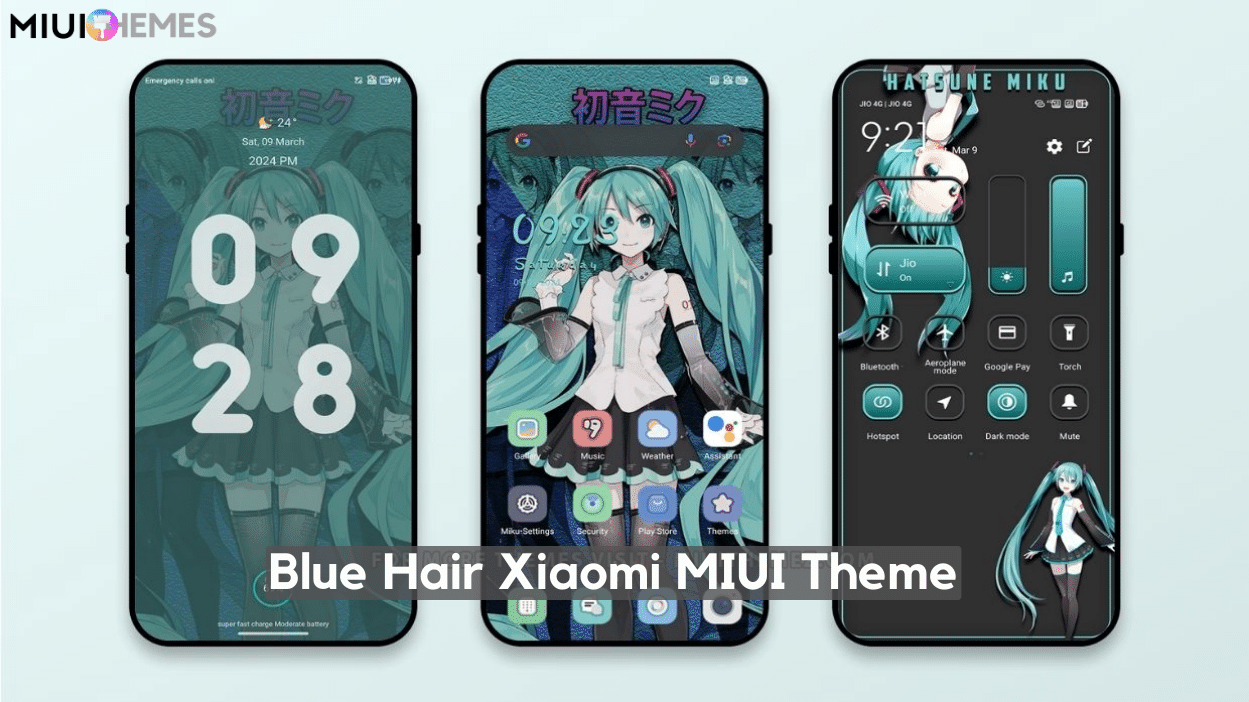 Blue Hair MIUI Theme Download for Xiaomi with Miku Anime Dark Mode Blue Hair MIUI Theme Download for Xiaomi with Miku Anime Dark Mode