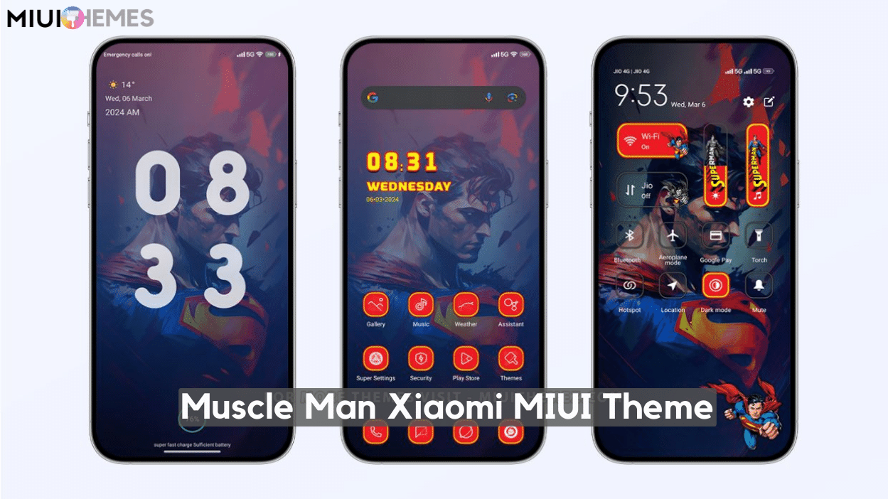 Muscle Man MIUI Theme with Super Man Anime Dark Mode