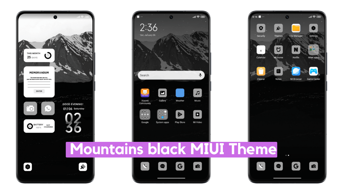 Mountains Black MIUI Theme for Xiaomi with Dark Mode Mountains Black MIUI Theme for Xiaomi with Dark Mode